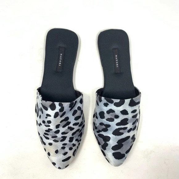 Natori Adore Satin Leopard Print Mules Black Gray Size US 7 - Picture 3 of 12